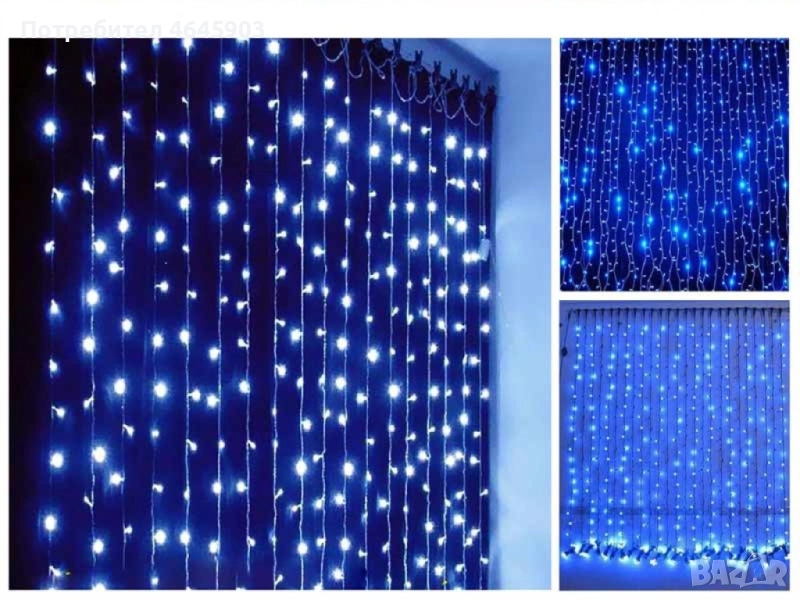 Коледна украса - LED светеща завеса, 300x60 см. Цветове - жълт и многоцветен Дебел кабел, снимка 1