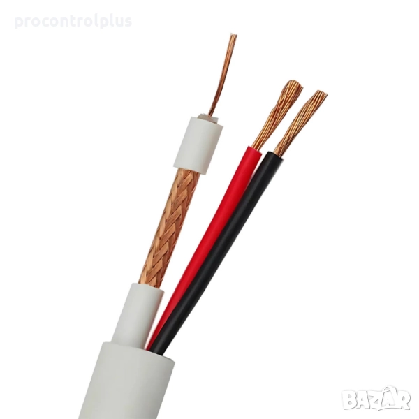 Микрокоаксиален кабел RG59CU + 2x0,75mm Бял 200м, снимка 1
