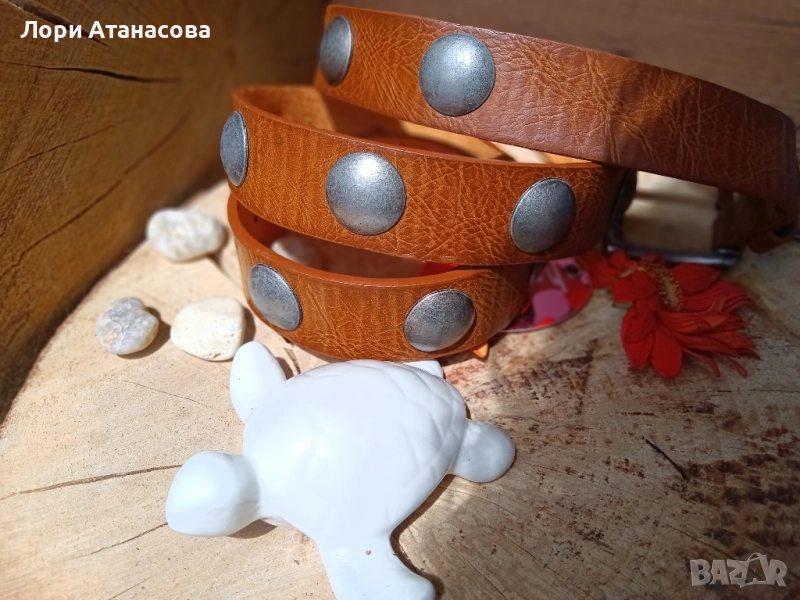 Майсторски изработен колан в кафяво с капси, снимка 1