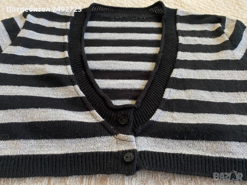 Блуза къса, райе, сребристи метализирани нишки, снимка 1