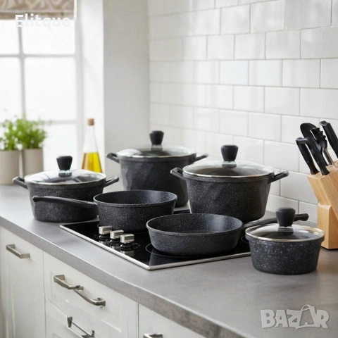 Премиум комплект съдове за готвене 12 части с мраморно покритие Cheffinger