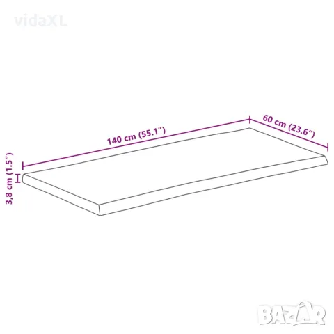 vidaXL Плот за маса, 140x60x3,8 см, правоъгълен, акация масив, жив ръб, снимка 8 - Етажерки - 56147462