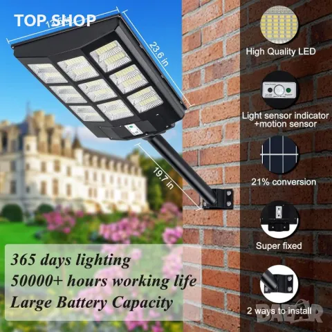 HYPOW 1000W соларна лампа за открито със сензор за движение, 30000lm, снимка 5 - Соларни лампи - 49511606