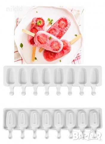 8 малки ескимо сладолед Popsicle Попсикъл молд силиконова форма калъп за направа на десерти, снимка 2 - Форми - 30890631