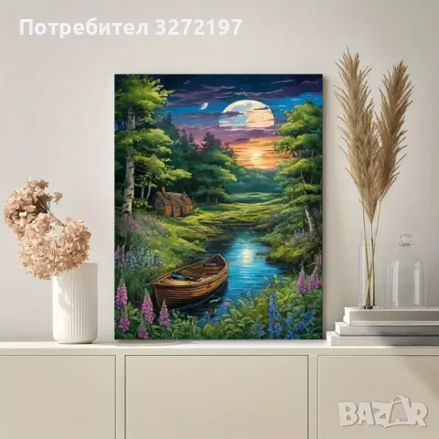 Картина на платно с дървена рамка-Нощен Изглед,30x40 см.