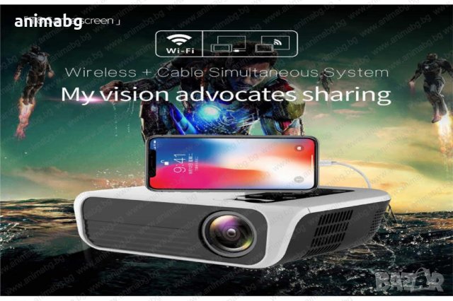 ANIMABG Smart Android Мултимедиен LED проектор t8 1920x1080p HDMI WiFi 4500 lm, снимка 2 - Плейъри, домашно кино, прожектори - 31856757