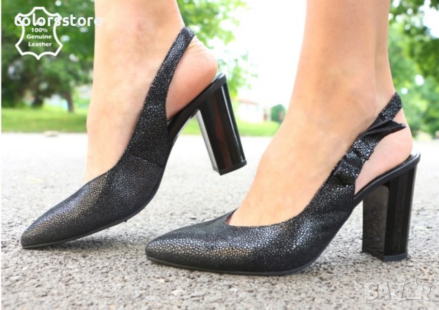 Сандали на ток - черни ЕСТЕСТВЕНА КОЖА - 26