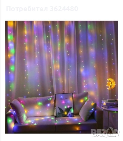 Коледни лампички за завеса с кукички 3279, снимка 3 - Лед осветление - 52360813