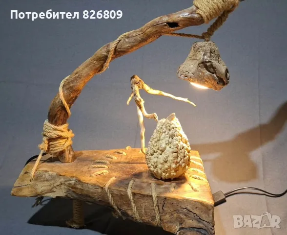 Дизайнерска лампа от дърво и въже – ЕЛЕКТРА, снимка 6 - Декорация за дома - 56198927