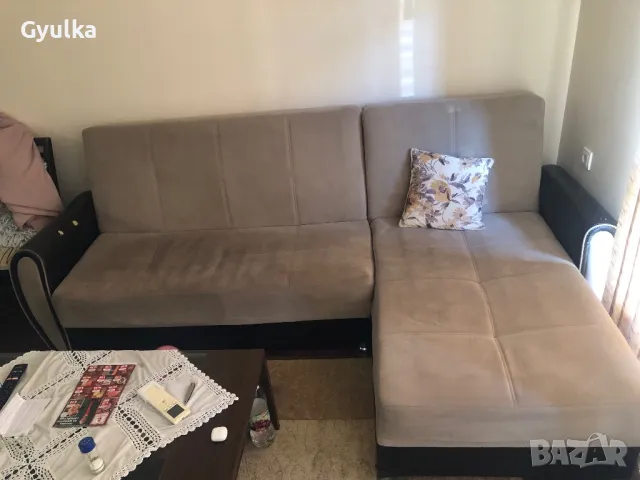 Холов ъглов диван с функция сън и ракла, снимка 3 - Дивани и мека мебел - 48827414