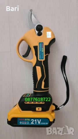 Акумулаторна безчеткова лозарска ножица WERSTIL 21V 5AH, снимка 4 - Градинска техника - 51783834