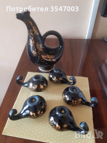 Рядка находка. Винтидж комплект от 5 чаши и стомна  Black Ceramic , снимка 8 - Антикварни и старинни предмети - 39646472