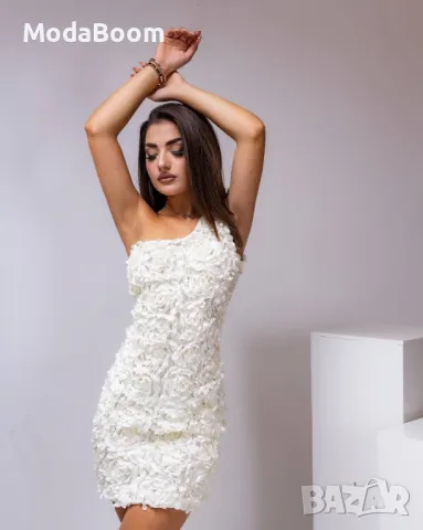 Луксозна къса дамска бяла рокля , снимка 3 - Рокли - 47968927