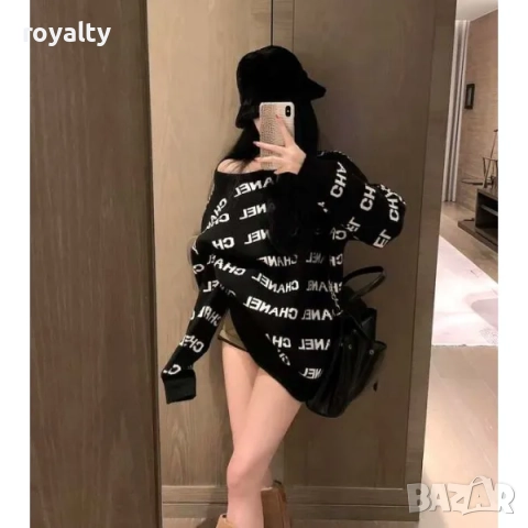 Черен блузон Ch🅰️nel / свободен модел с кръгло деколте