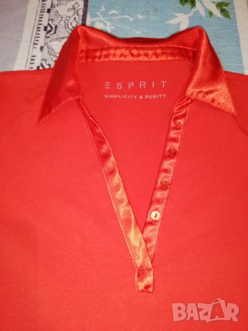  Червена блуза със сатенена яка Esprit р-р М , снимка 11 - Тениски - 31456586