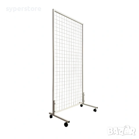 Стелаж вертикален, на колела Digital One SP01144, бял, 200х100 см, Решетка, снимка 2 - Стелажи и щандове - 53269778