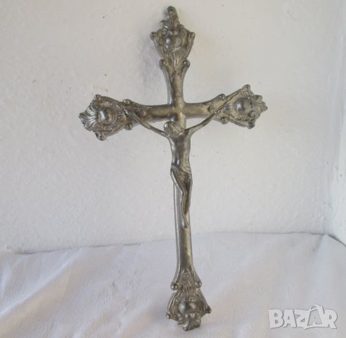 32 см голям кръст разпятие Исус орнаменти метал икона религия пано 