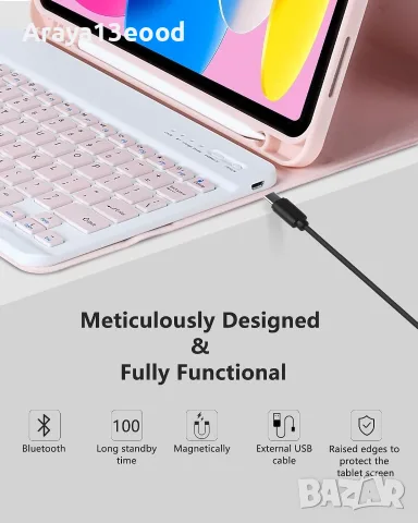 Калъф с безжична клавиатура за iPad Air 11" и iPad Air 10.9" – 7-цветна RGB подсветка, розов, снимка 8 - Калъфи, кейсове - 55817038