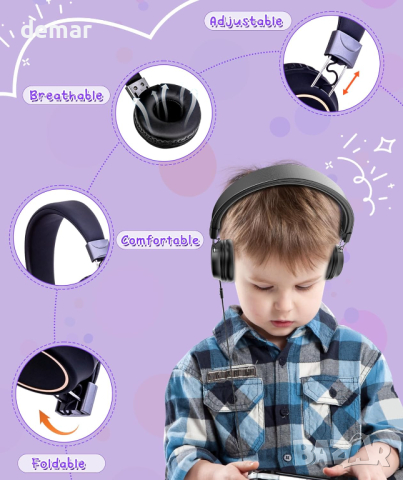 Детски слушалки SMEIWANR регулируеми, сгъваеми, с микрофон, 3,5 mm TRRS/USB C адаптер, тъмно синьо, снимка 7 - Други - 44913912