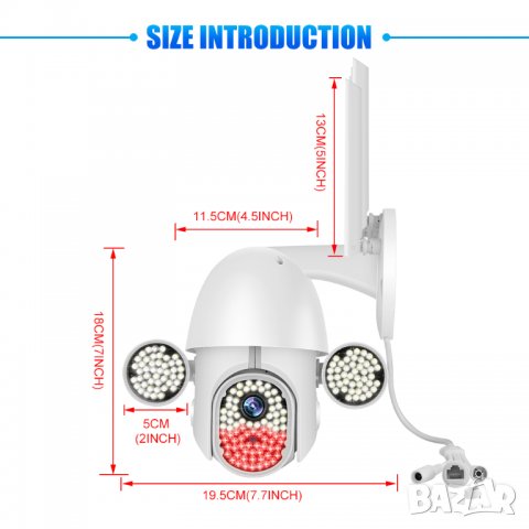 Безжична камера IP камера видеонаблюдение, Wifi камера охранителна, IP въртяща камера, водоустойчива, снимка 9 - IP камери - 37764896