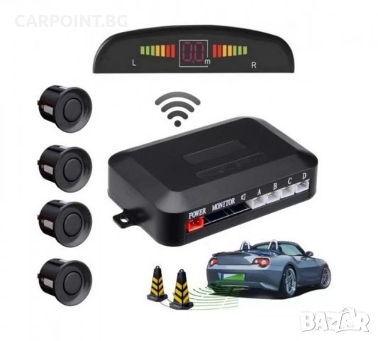 БЕЗЖИЧЕН ПАРКТРОНИК PARKING SENSOR С ЧЕТИРИ ЧЕРНИ СЕНЗОРА И ДИСПЛЕЙ, снимка 1