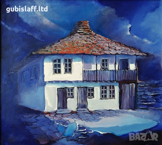Картина, пейзаж, къща, худ. Васил Бенчев (1945-2014) - 3, снимка 2 - Картини - 51669104