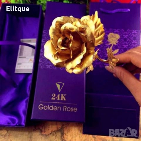 Прекрасна изкуствена роза с 24-каратово златно покритие и стойка "Сърце"., снимка 6 - Подаръци за жени - 52606680