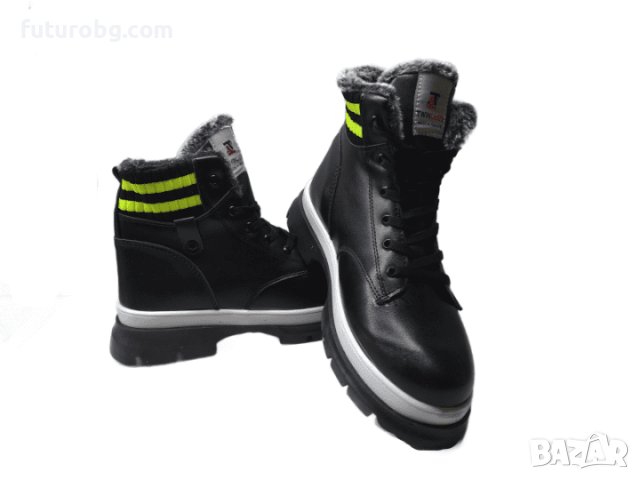 Дамски водоустоичиви черни боти със зелен акцент, снимка 5 - Дамски боти - 39035254