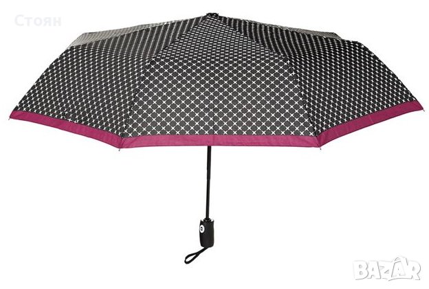 Автоматичен сгъваем чадър за дъжд Черен бордо с бели кръстове 29 см, снимка 2 - Други - 42875672