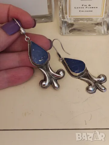 Великолепни сребърни обеци с лапис лазули НАМАЛЕНИ , снимка 2 - Обеци - 47295397