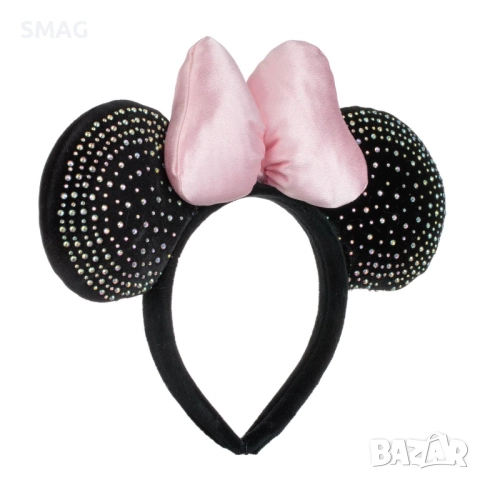 Коледна диадема с ушички на мишле, черна с многоцветни камъчета и розова панделка_1245267, снимка 2 - Шноли, диадеми, ленти - 52707753