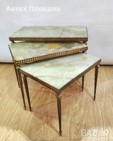 Комплект френски маси с оникс и месинг, снимка 7 - Маси - 53381165