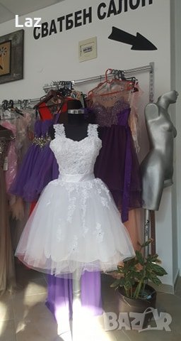 къса бална официална сватбена рокля в цвят и размер по заявка, снимка 2 - Сватбени рокли - 30563103