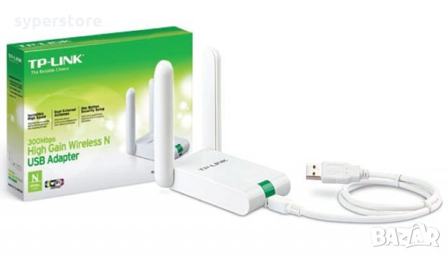 Ланкарта Безжична TP-LINK TL-WN822N 300 Mbps 2 мощни външни антени USB Wireless Lancard  с много доб, снимка 3 - Мрежови адаптери - 26455559