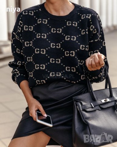 Пуловер със златиста бродерия в черен цвят  - ( С, М и Л ) , снимка 2 - Блузи с дълъг ръкав и пуловери - 30404963