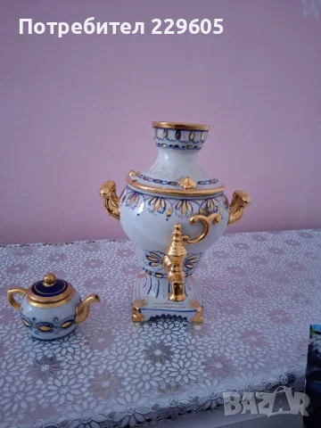 Gzhel голям декоративен руски порцеланов самовар Гжель/СССР Русия 27см, снимка 5 - Колекции - 49180497