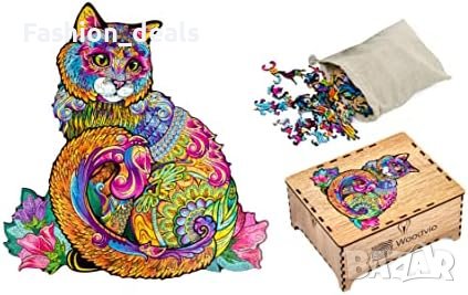 Нов Уникален Дървен Пъзел Котка WOODVIO - Подарък за Любознателни, снимка 3 - Настолни игри - 42835430