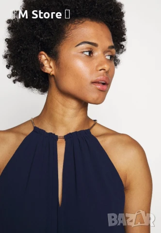 Michael Kors с вградено златисто колие миди рокля - коктейлна / парти рокля - тъмно синя, снимка 4 - Рокли - 51270778