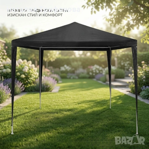 Градинска шатра тип „павилион“, 3x3м, Водоустойчива, Прахово боядисана стоманена рамка, Сива, снимка 5 - Градински мебели, декорация  - 54173728