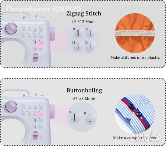 Мини шевна машина с 12 различни вида шевове SM-505A, снимка 5 - Други машини и части - 49167475