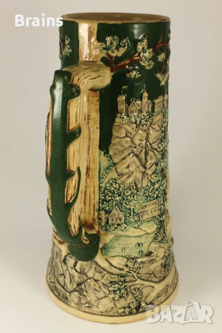 1900's Рицарът И Горска Фея Стара Немска Голяма Керамична Халба Релефна, снимка 5 - Антикварни и старинни предмети - 53167322