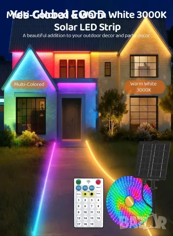 Соларна LED лента 10 м, 640 LED, IP65, снимка 5 - Лед осветление - 55816527
