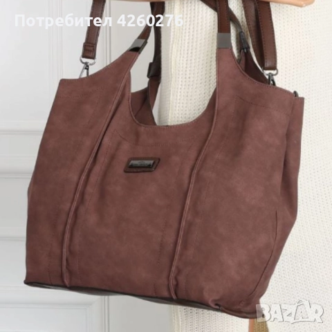 Дамска чанта от еко велур и к. – елегантен и практичен модел , снимка 4 - Чанти - 52456243