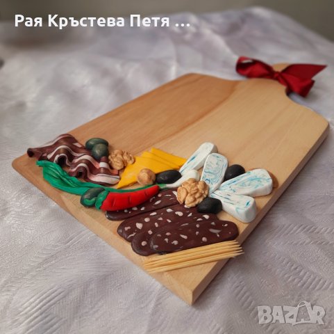 Дъска с мезета от полимерна глина + Свещ Бира или Вино, снимка 4 - Декорация за дома - 35561813