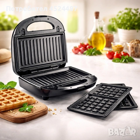 Уред за сандвичи и гофрети 2в1 Muhler MH-899D, грил плочa/ белгийска гофрета