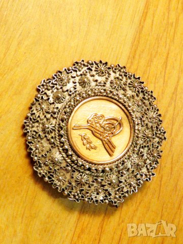 Старинна сребърна  османска муска проба 900, медальон, брошка с тугра, тура -  накит, а, снимка 2 - Колиета, медальони, синджири - 38514775