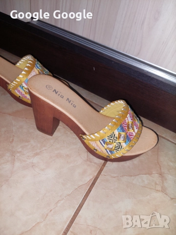 дамски чехли Nio Nio с дървен ток и бродирана каишка, снимка 3 - Сандали - 52873366