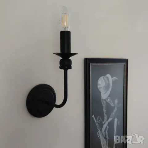 Модерен метален аплик тип свещ и с текстилна шапка - класическа стенна лампа, снимка 2 - Лампи за стена - 47425863