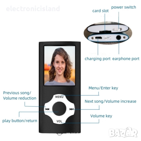преносим MP3/MP4 плейър с възпроизвеждане на видео, FM радио, USB, MP3, LED, слот за SD карта , снимка 3 - MP3 и MP4 плеъри - 52250648