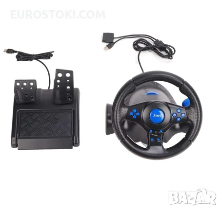 Геймърски волан с педали, въртящ се на 180 градуса, USB, съвместим с PS3/PS2/PC